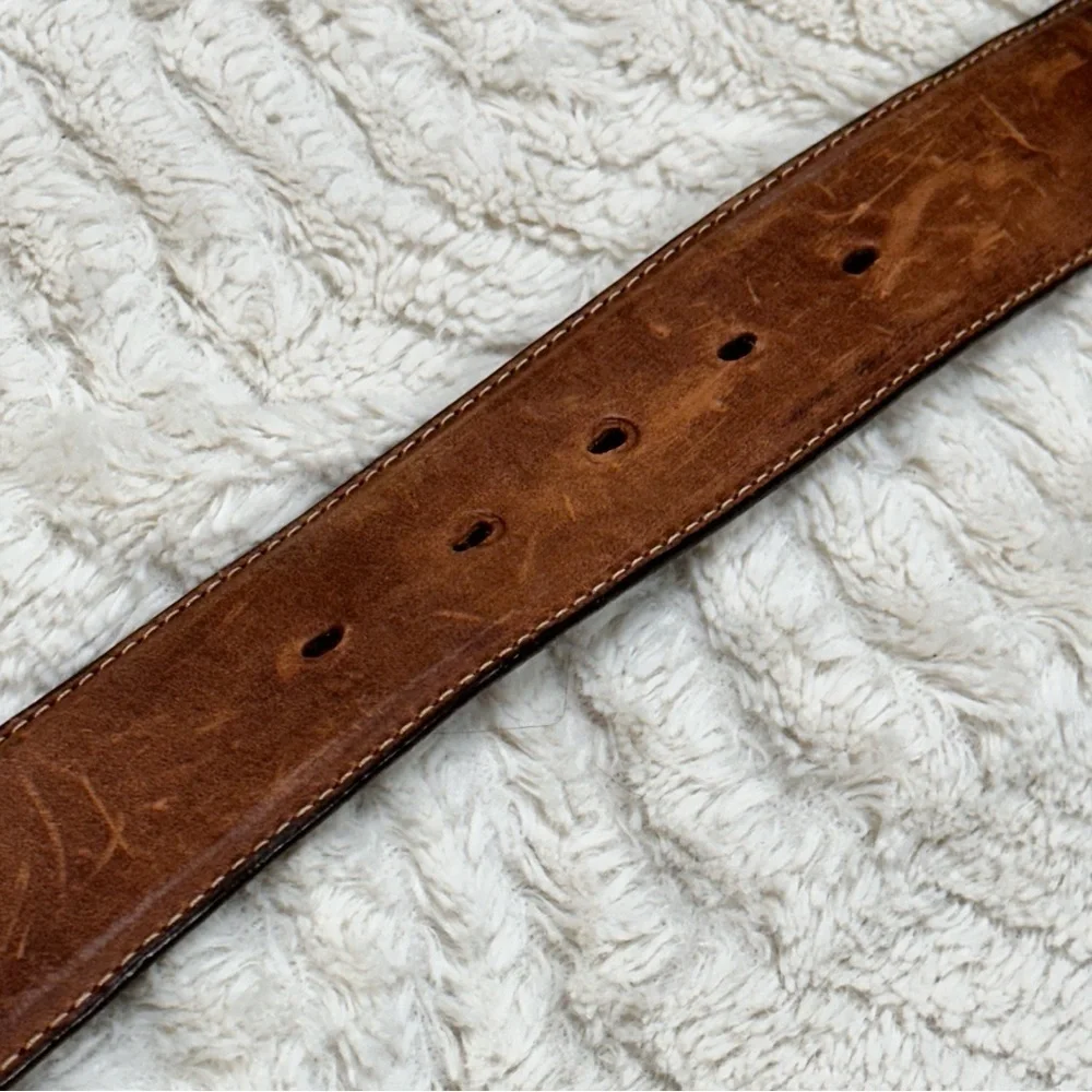 Vintage Tony Lama western  leather belt, End Of The Trail silver lbuckle, 38